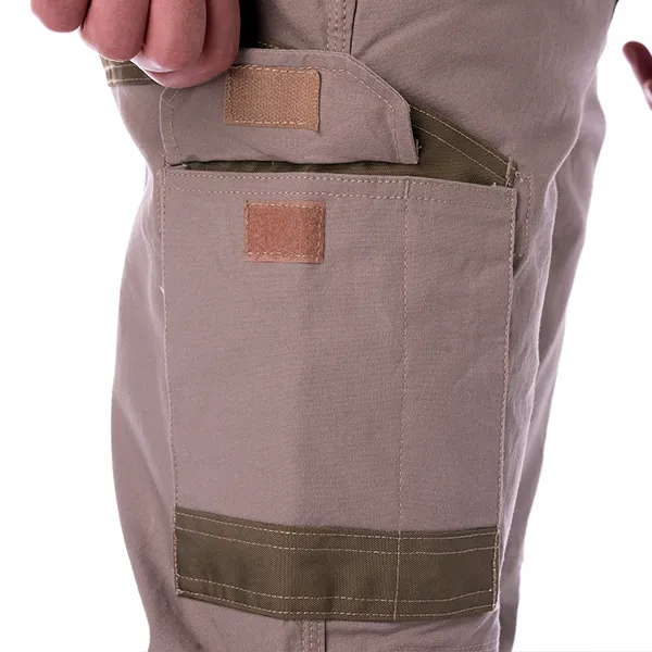 Khaki work pants left mobile pocket