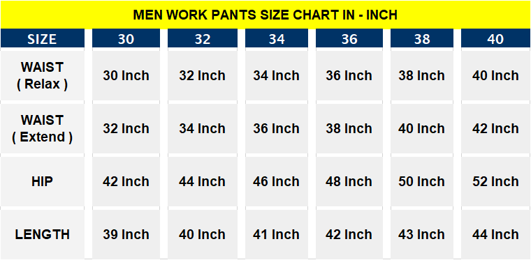cp1 Pants measurement in inch 