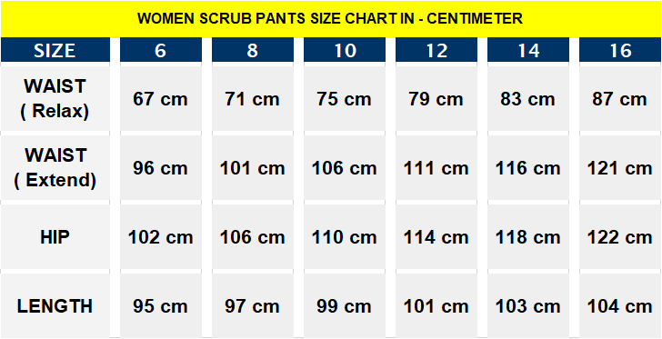 Scrub Pants Size in cm